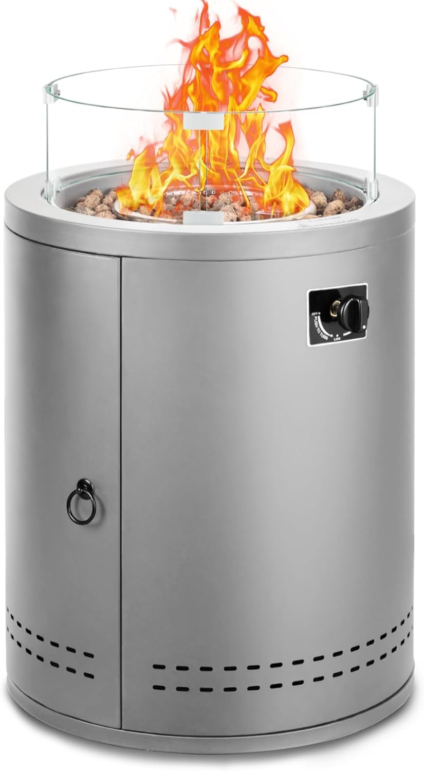 20" Smokeless Propane Fire Pit Tabletop, 50,000 BTU Portable Outdoor Fire Pit for Patio, Camping & Backyard, with Lava Rocks, Glass Wind Guard & Waterproof Cover, CSA Certified