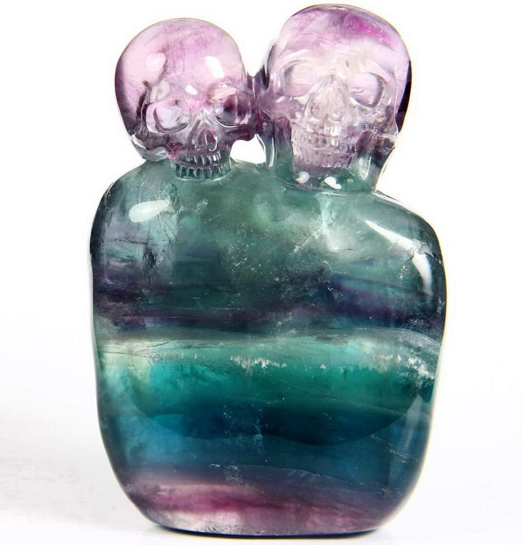 Skullis 3.4" Fluorite Crystal Skull, Fine Art, Hand Carved Gemstone Fine Art Sculpture, Reiki Healing Stone Statue. 271