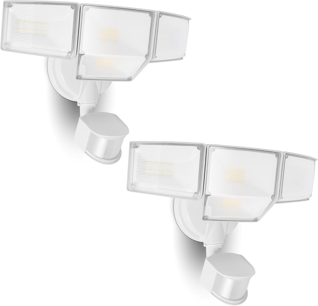 LUTEC 80W 9000LM LED Security Lights Motion Sensor Outdoor Lights, 4 Head LED Flood Light Outdoor 5000K Daylight, IP65 Waterproof, Motion Detected Light for Outside, Garage, Yard - 2 Pack (White)