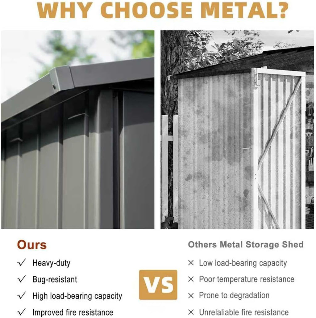 Domi Outdoor Storage Shed 11’ x 9’, Metal Sheds with Galvanized Steel Frame & Windows & Lockable Door, Garden Shed Tool Storage Room for Patio, Grey