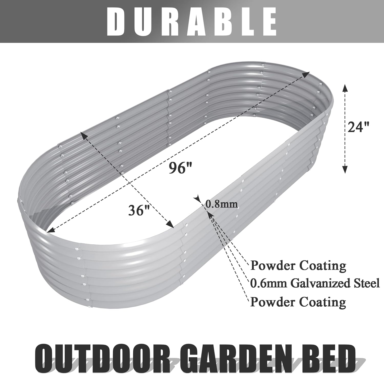 6 Pack 8x3x2FT Galvanized Raised Garden Bed Kit Oval Metal Ground Planter Box Outdoor Bottomless Planter Raised Beds for Vegetables Flowers Herbs Fruits, Gray