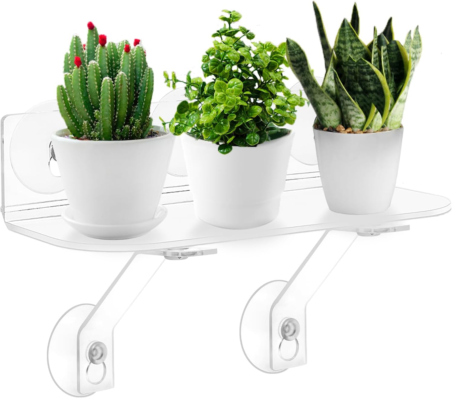 15-Inch Window Boxes Sill Planter Suction Cup Holder, 5-Inch Extra Wide Window Sill Extender, with Load Bearing Bracket for Herbs, Succulents, Clear Acrylic Indoor Plant Stand