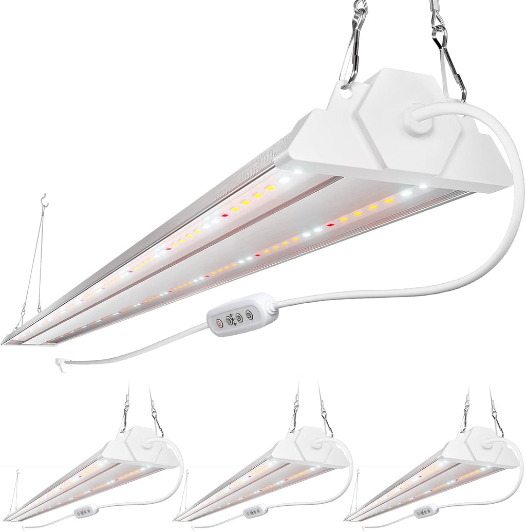 FREELICHT 4 Pack 4ft LED Grow Light with Timer, 60W (350W Equivalent), Sunlike Full Spectrum Integrated Plant Light for Hydroponic Indoor Plant Seedling Veg and Flower, Plug in with 3 Timing Modes