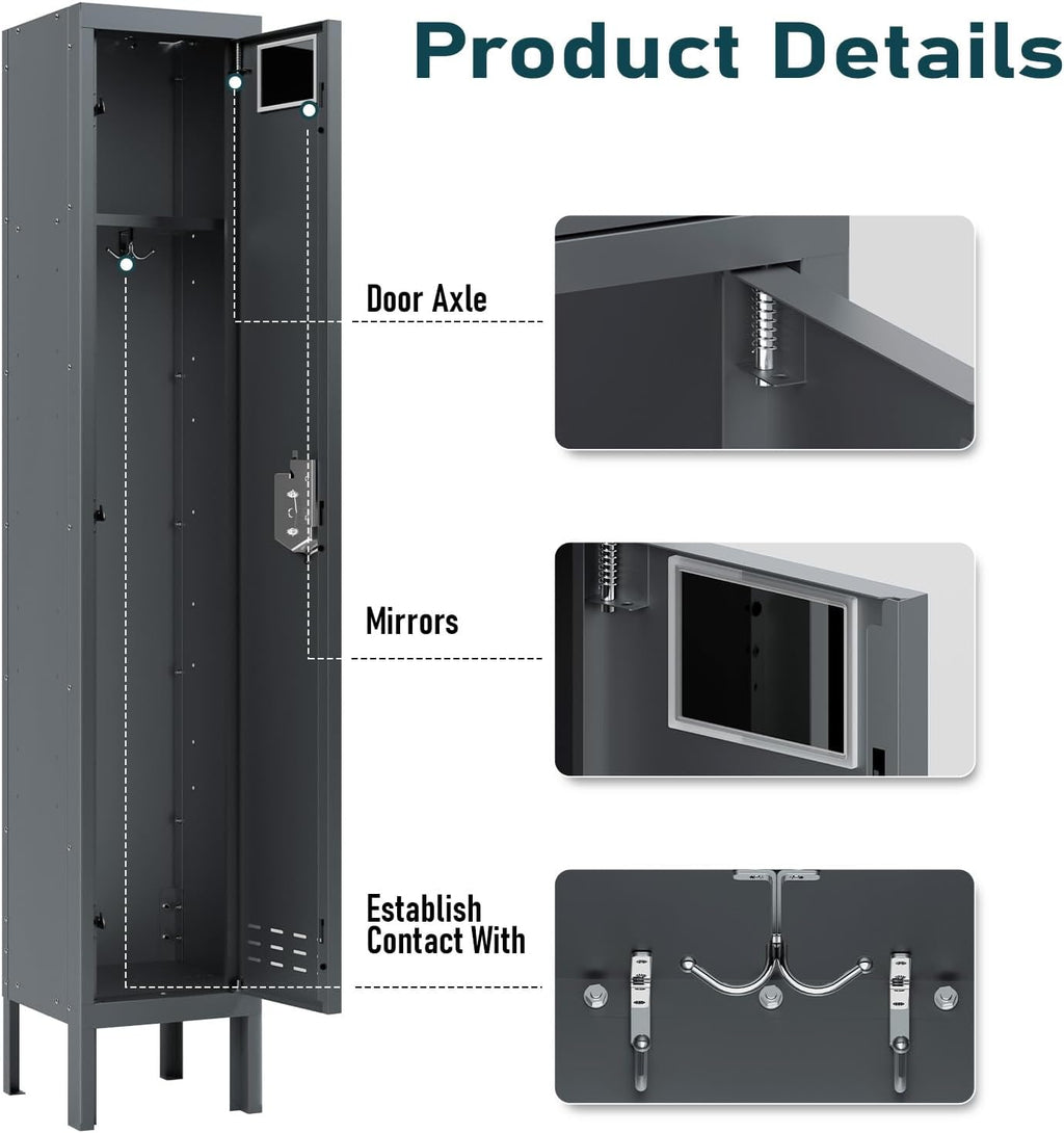Metal Lockers - 66" Height Steel Lockers for Employees with Door Storage Locker with Card Slot for Employees Gym School Home Office Garage - Assembly Required