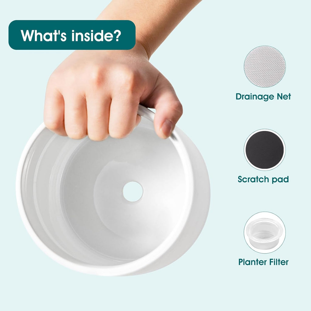 vancasso Ceramic Plant Pots, 6 Inch Planter Pot with Drainage Hole, Flower Pots for Indoor Outdoor Plants, White