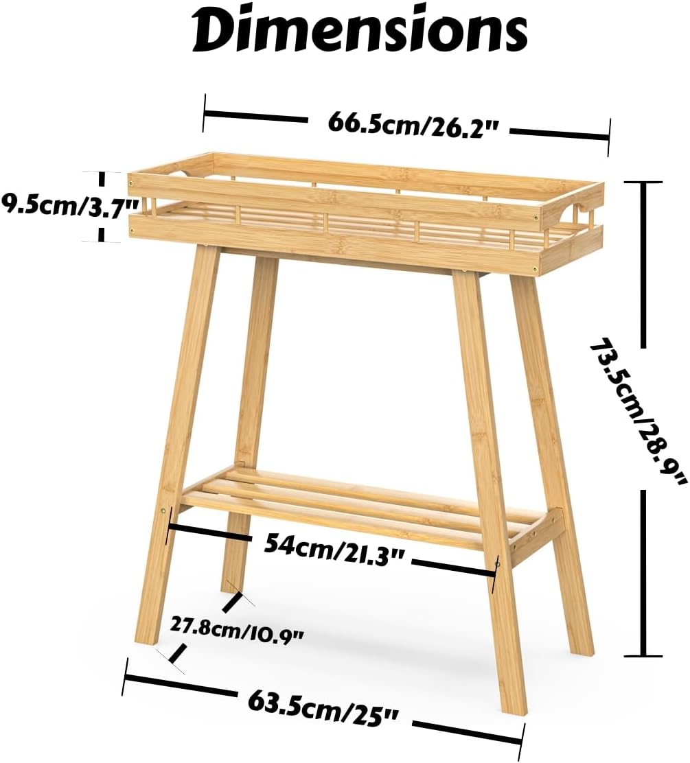 BAMBANG Bamboo Plant Stand Indoor, 2 Tier Small Plant Table, Tall Plant Stand for Indoor Plants, Window Sill Plant Shelf, Flower Pot Holder Plant Bench Plant Rack for Living Room, Natural