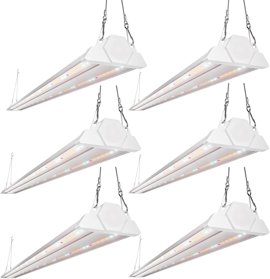 FREELICHT 6 Pack 4ft LED Grow Light, 60W (350W Equivalent), Sunlike Full Spectrum Integrated Plant Light for Hydroponic Indoor Plant Succulent Seedling Veg and Flower, Plug in with On/Off Switch