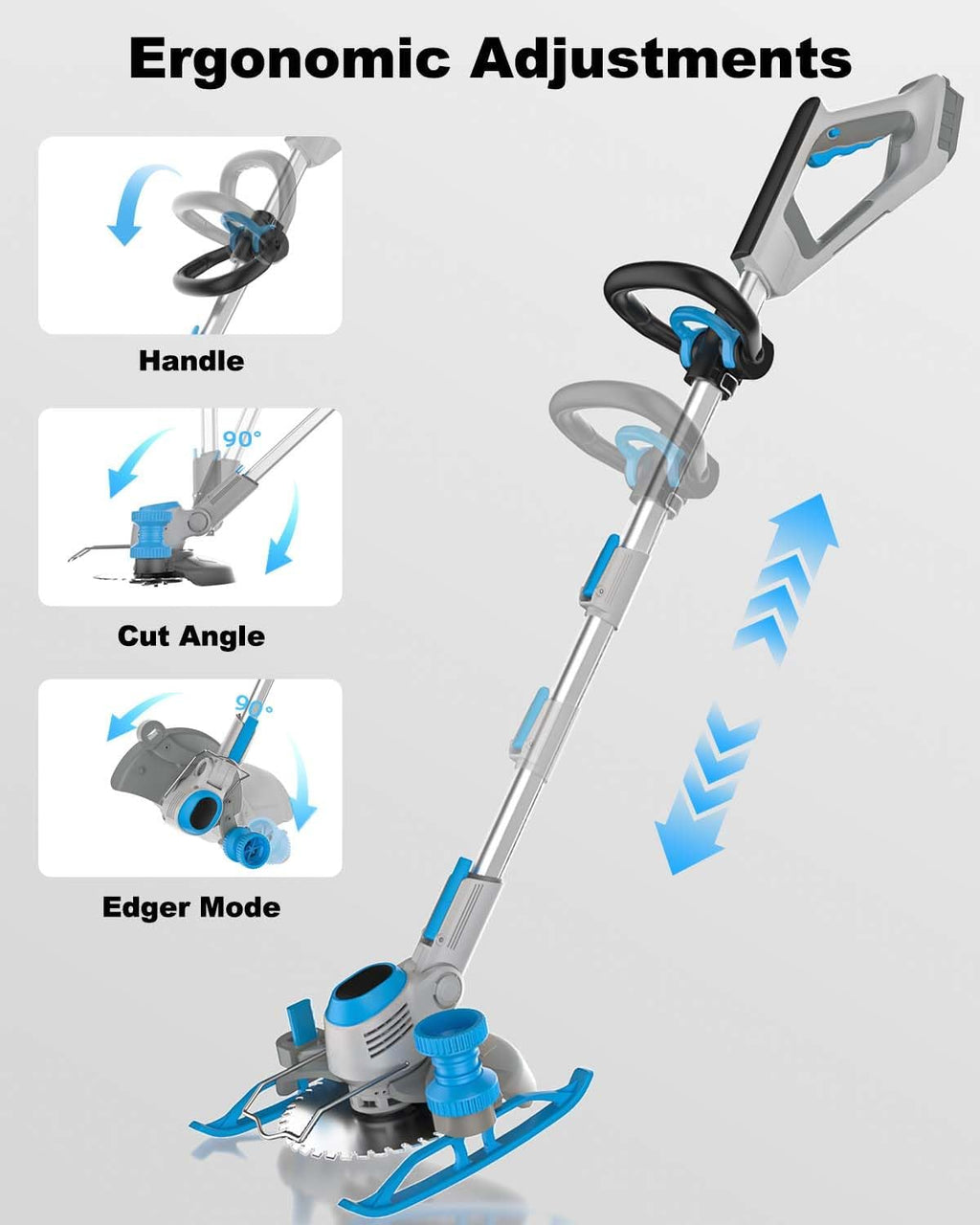 Weed Wacker Cordless, 20V MAX* Battery Powered, Runing Time 60mins, Weight only 5.2 lbs, Bladed Edger/Mower/Trimmer in 1 (with Two 2.0Ah)
