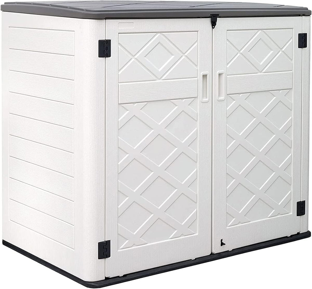 KINYING Larger Outdoor Storage Shed Weather Resistance, Horizontal Outdoor Storage Box Waterproof for Garden, Patios, Backyards, 48 Cu.ft Capacity for Garbage Cans, Lawn Mower, Garden Tools