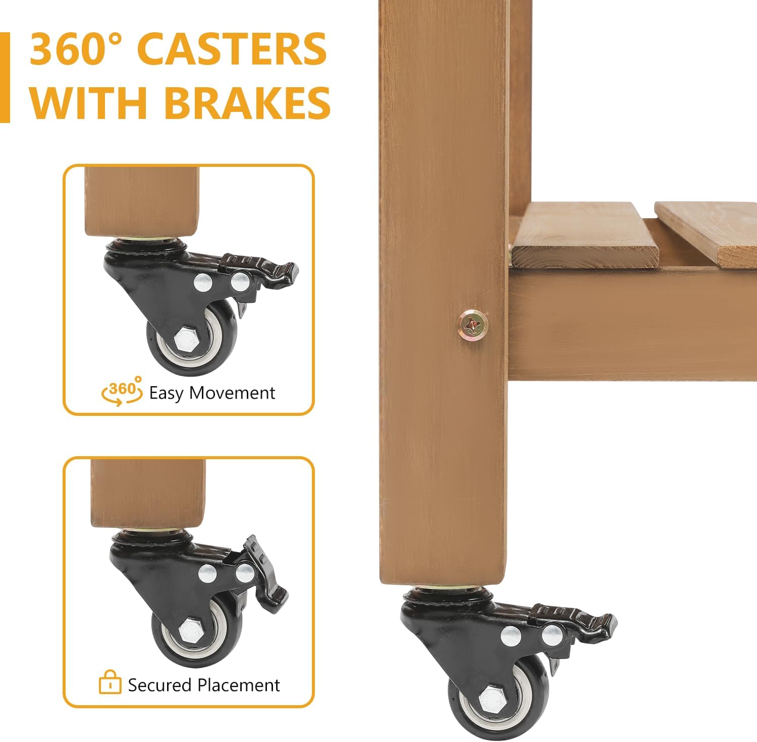 Raised Garden Bed with Lockable Wheels Mobile Elevated Wood Planter,Storage Shelf, Protective Liner,55.5x24x32in (Brown)
