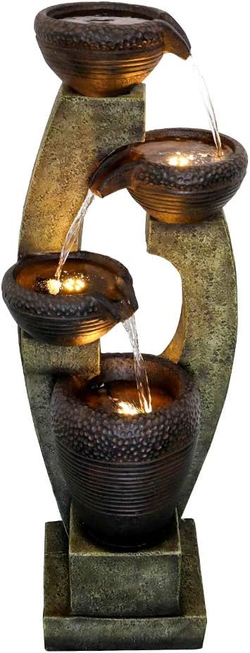 Naturefalls 40” H Modern Outdoor Fountain - 4 Crocks Outdoor Garden Fountains with Contemporary Design&LED Light for Garden, Patio, Deck, Porch, Backyard and Home Art Decor (40in, Light Gray)