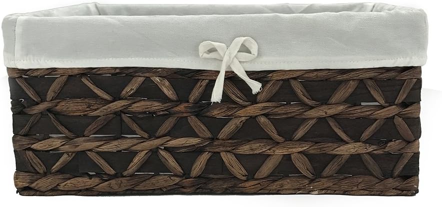 Basket of Rectangular Woven Seagrass Storage Bin with Handle,Kingwillow. (Wood&water hyacinth, Set of 3)