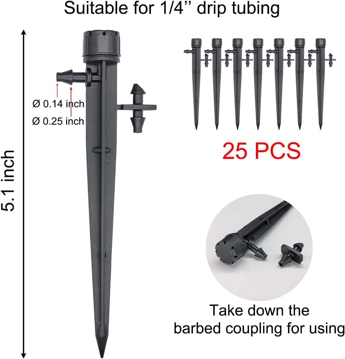 25 Pcs Drip Irrigation Emitters, Adjustable Flow 0-18 GPH Irrigation Drippers with Stake, 360 Degree Flow Sprinkler Head, Micro Sprinkler for Garden Patio Lawn Flower Bed