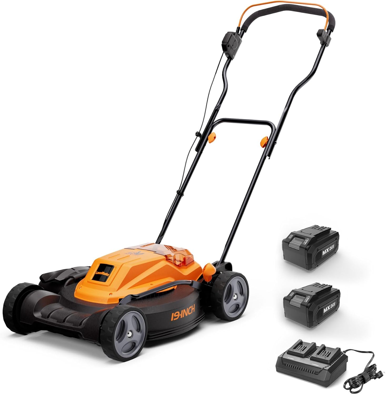 LawnMaster CLMF4819X 19-inch Brushless Cordless Mower with 2X24V MAX* 4.0Ah Battery and a Dual Charger 6 Cutting Position