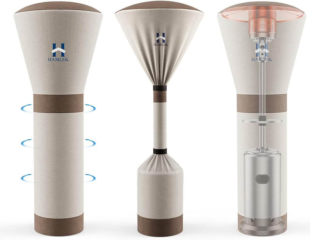 HAMLER Patio Heater Covers, Outdoor Heater Covers Waterproof with Zipper, Outdoor Patio Heater Cover Fits up to 89"H x 33"W x 19"W, Heavy Duty Heater Covers for Standing Heater, Brown & Beige