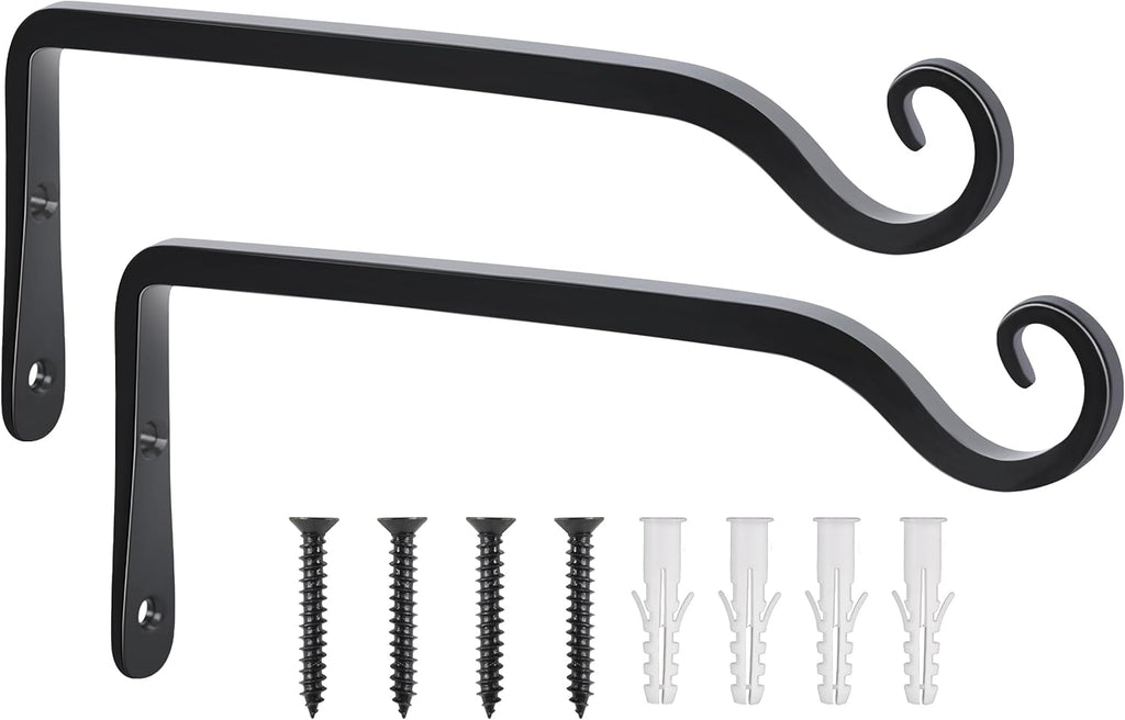 Gtongoko 2 Pack 10 Inch Metal Plant Hangers Wall Hooks for Hanging Plant Brackets, Outdoor Hooks for Hanging Bird Feeders, Flower Baskets, Lanterns, Wind Chinme, Solar Lamps