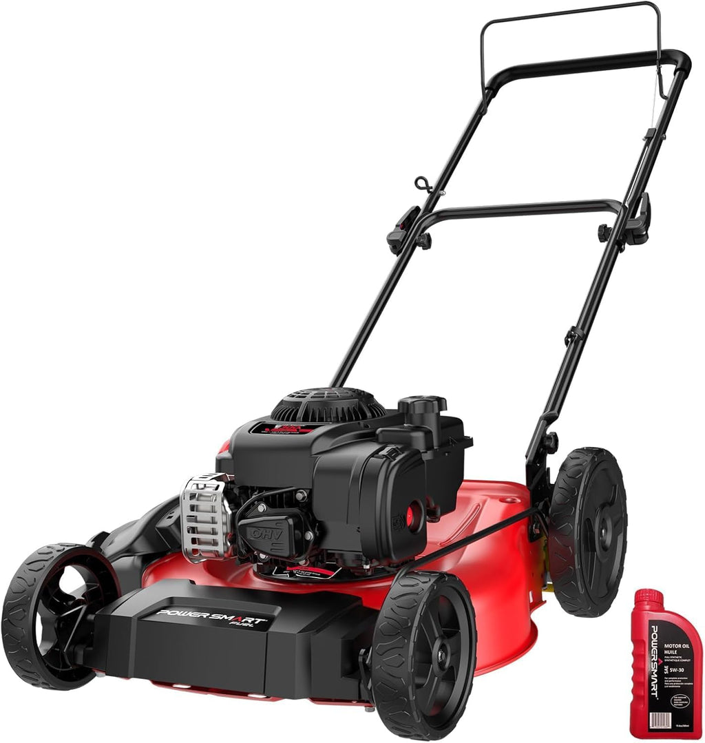 PowerSmart Gas Lawn Mower 21" with B&S 125cc Engine, 2-in-1 Mulching and Side Discharge, Easy Assembly & Lightweight, Cordless Push Lawn Mowers for Garden Yard