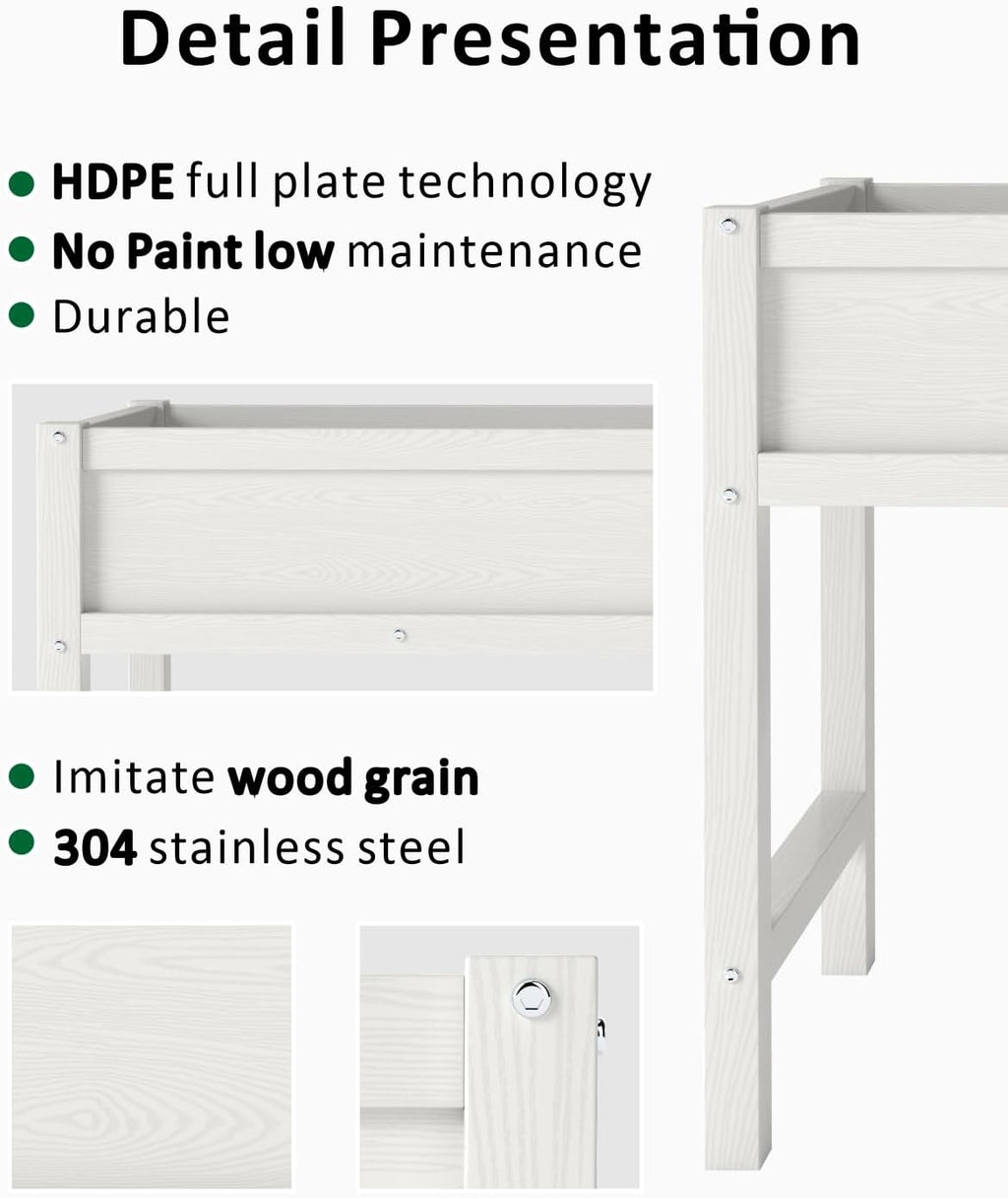 Raised Garden Beds Outdoor with Legs,Outdoor Planter Box,Non-Cracking,Rust Resistantand Rot-Resistant for Vegetable Garden for Backyard, Patio, Balcony Outdoors/Indoors White