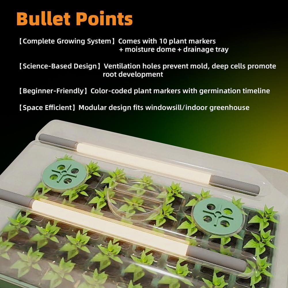 KSONE Seed Starter Tray Kit with Warming Light Strip 40 Cells: Grow Smarter, Faster & Effortlessly with Science-Backed Design for Indoor Greenhouses & Beginner Gardening