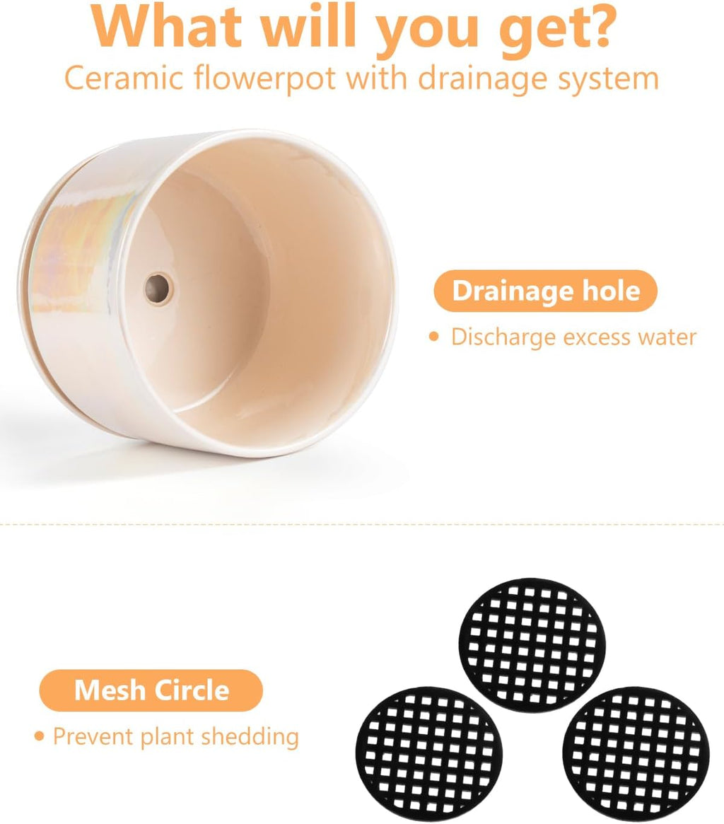 EFISPSS Plant Pots, 4+5+6 Inch Pots for Indoor Plants,Ceramic Planter Pot with Drainage Hole,Flower Pots for Succulent Cactus,Set of 3 - Rainbow Pearl Glaze