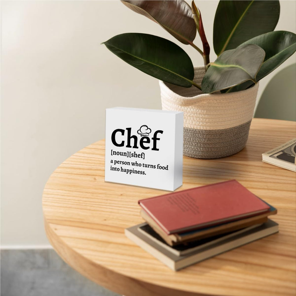 Kitchen Signs Wooden Box Sign, Chef Definition Quotes Wooden Signs, Chef Gift for Men Women, Kitchen Decor for Home Desk Shelf Tabletop 5 X 5 Inches
