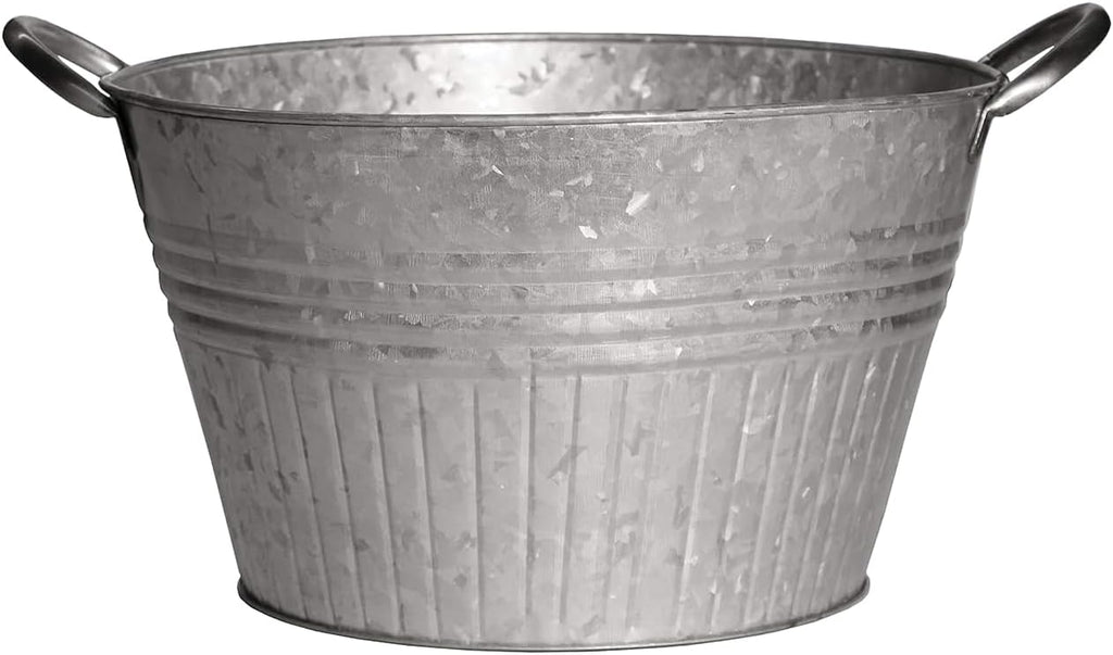 Headwind Round Galvanized Tub Planter with Handles – 10 Inch Lightweight Metal Planter with Drainage Hole – Galvanized Steel Tub for Plants - Metal Flower Pot by Robert Allen