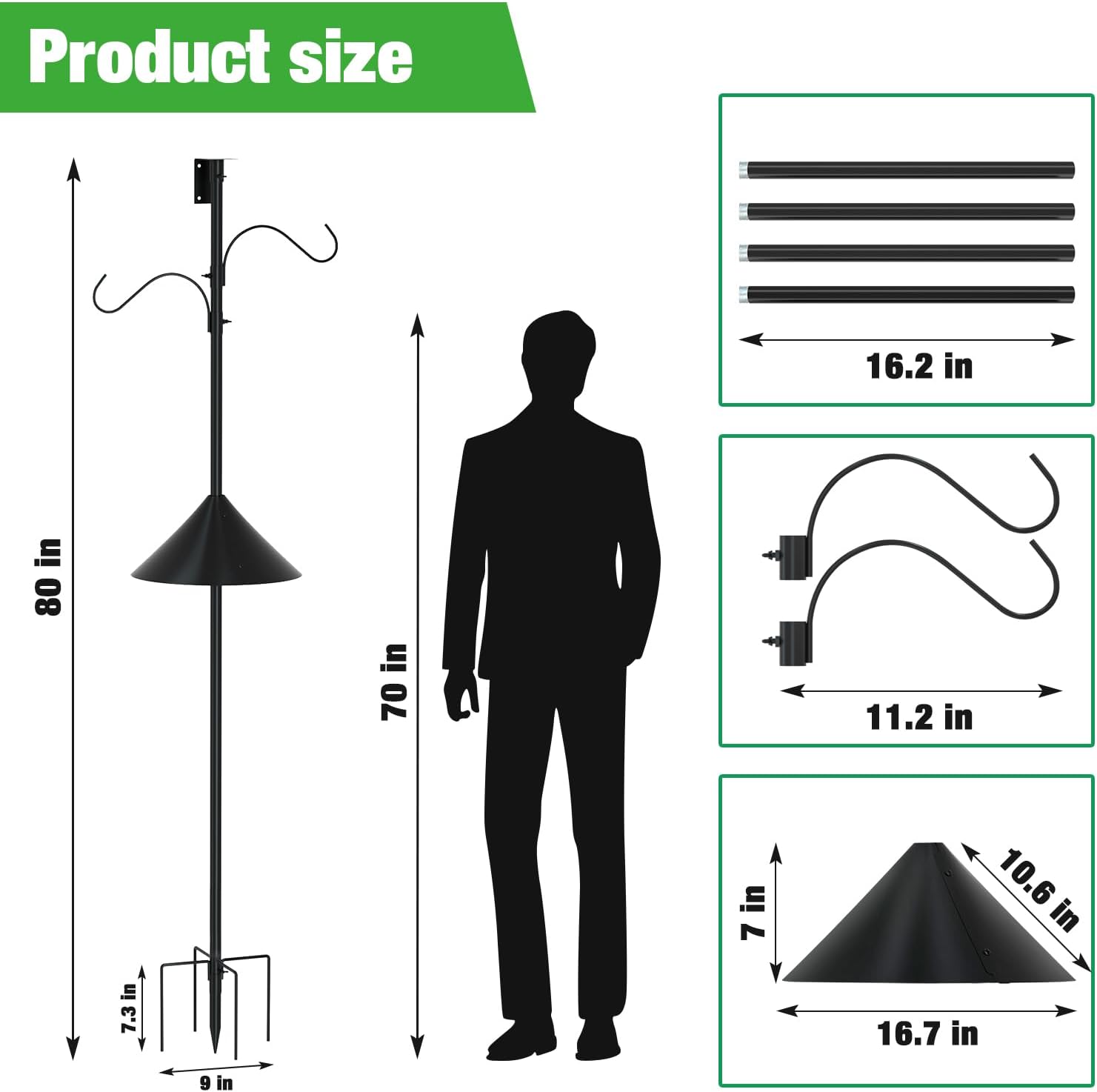 ERYTLLY Bird House Pole 80 Inch Bird Feeder Pole with Squirrel Baffle and 2 Hooks - Heavy Duty Bluebird Feeder Support Rod Stand Set for Outside, Yard, Garden