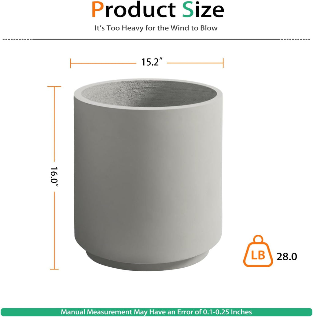 Round Concrete Planter Outdoor Indoor, Large Cement Plant Pots for Flowers (Gay, 16 inch)
