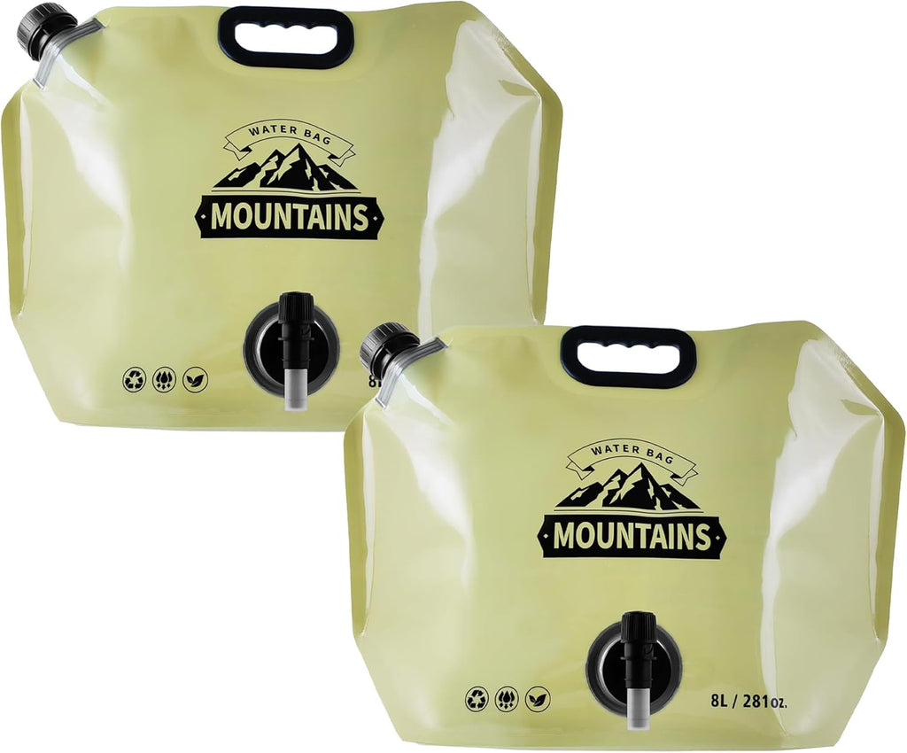 Collapsible 8L Water Storage Bag, BPA-Free Portable Folding Water Jug with Adjustable Faucet, Leakproof Emergency Water Bag for Camping, Hiking, Riding, Outdoor Sport (BEIGE, 2)