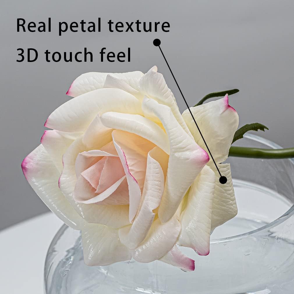 Artificial Roses Single Stem 10pcs Fake Silk Flower Arrangement Bouquet Real Touch for Home Party Wedding Decoration(Red)