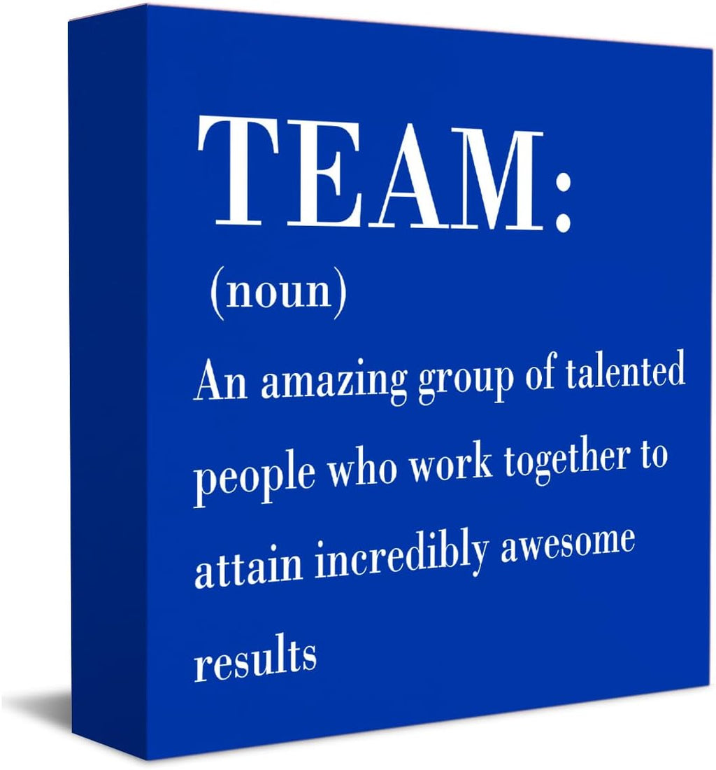 HTBIG Rustic Wooden Team Noun Office Decor Desk Sign, Blue