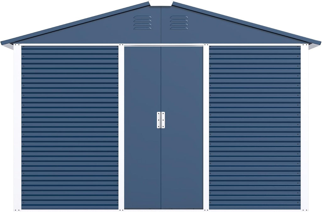 Metal Outdoor Storage Shed 10FT x 10FT, Steel Utility Tool Shed Storage House with Sliding Door, Metal Sheds Outdoor Storage for Backyard Garden Patio Lawn, Blue