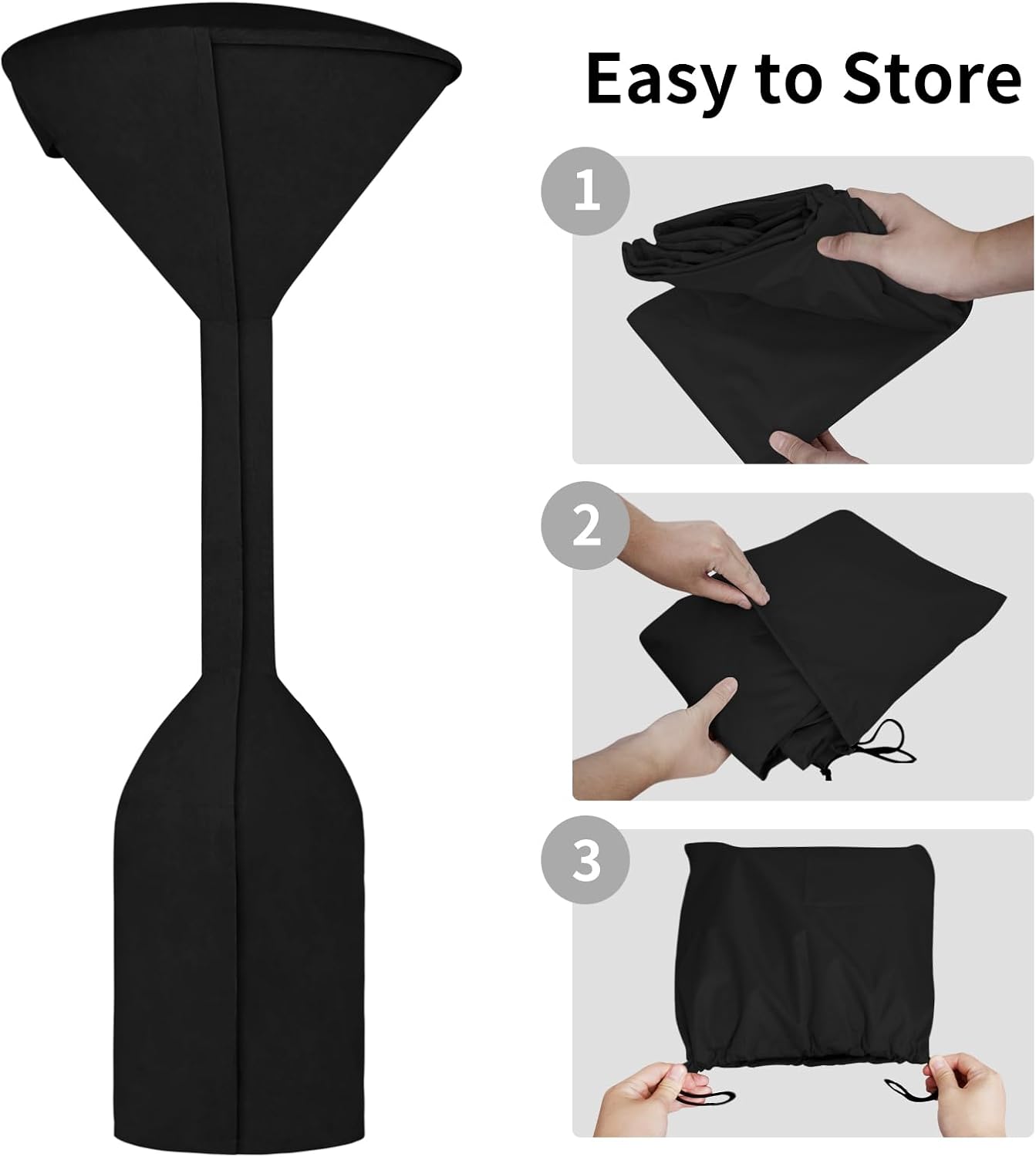 Easy-Going Stand-Up Patio Heater Cover with Zipper and Storage Bag, Waterproof Outdoor Heater Cover Dustproof, UV-Resisant, Wind-Resistant (95" H x 34" D x 19" B, Black)