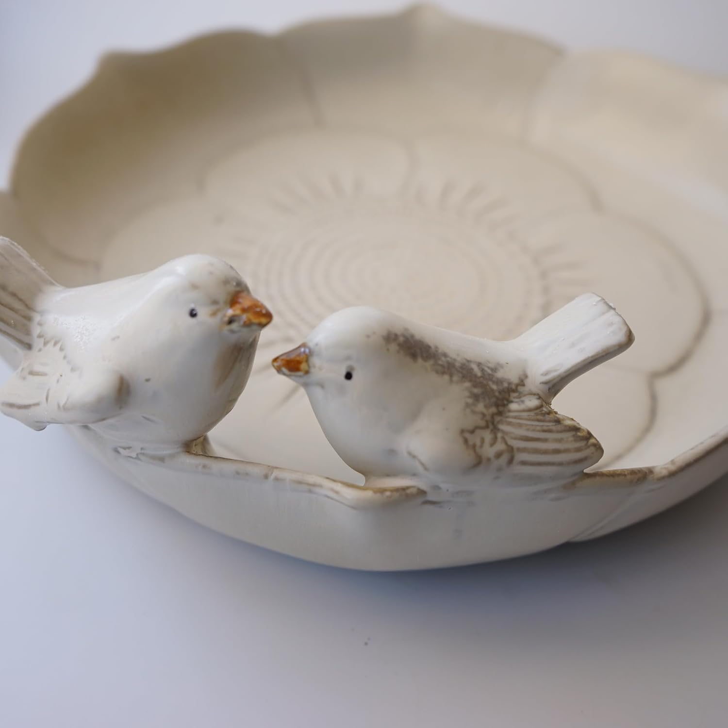 Ceramic Heavy Duty Ground Wild Bird Bath Bowl or Feeder for Outdoor Garden, Bowl Only (Beige)