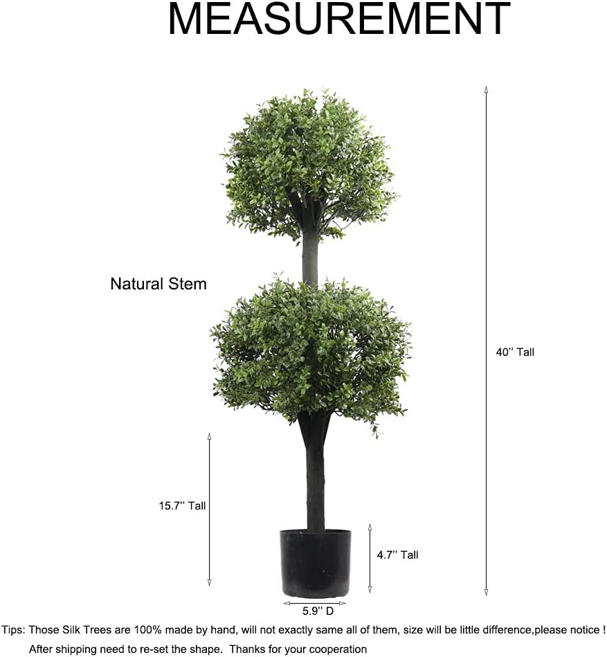 Artificial Topiary Trees Outdoor Boxwood Double Ball 40''T Potted Plants Home Decor 2 Pack