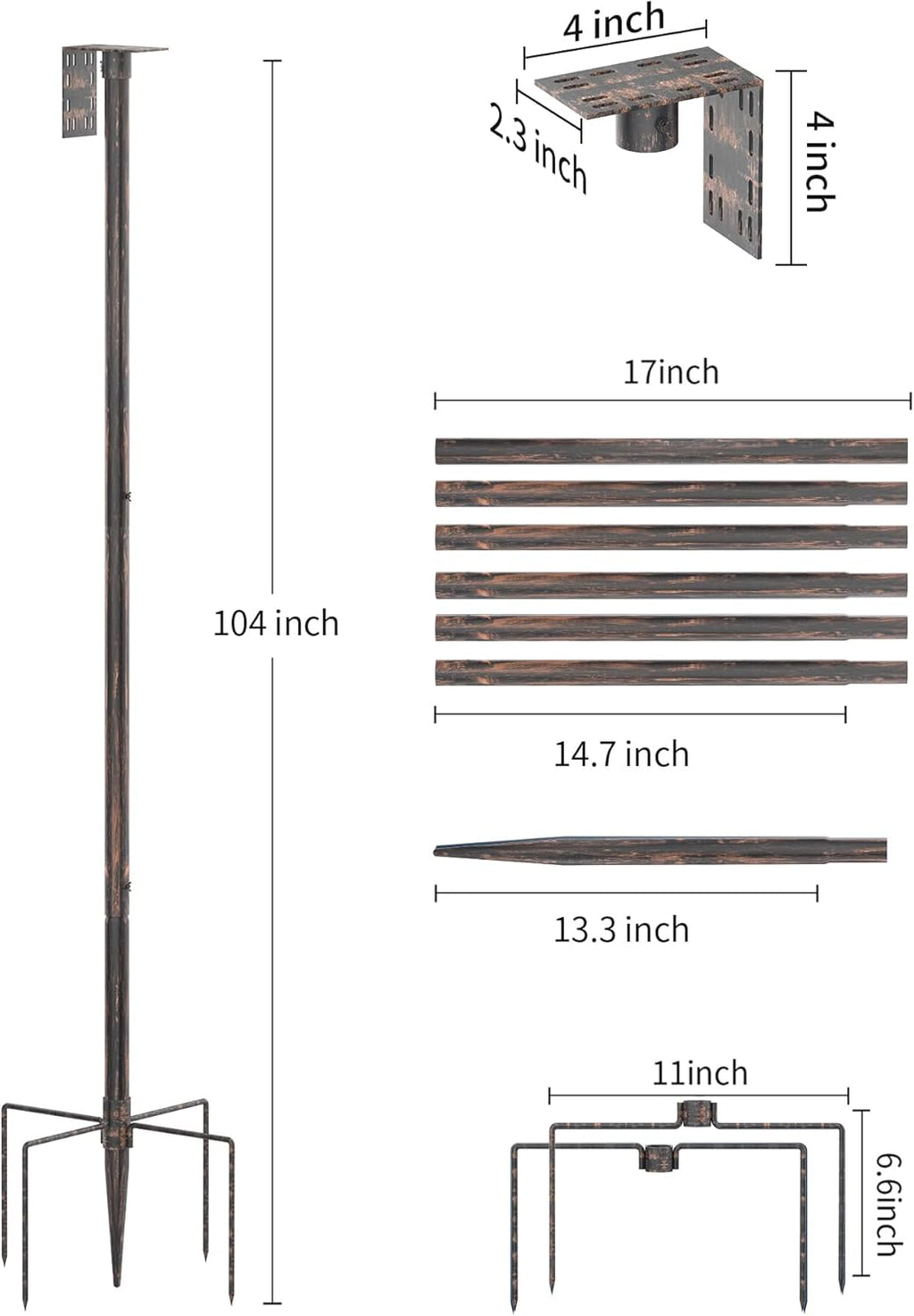 Bird Feeder Pole Stand – 104 Inch Height Feeding Station with 1-Inch Dia Heavy Duty for Hanging Feeders, Bird House Pole Mount Kit for Outdoor, Slip-Fit Connection，Copper Brushed