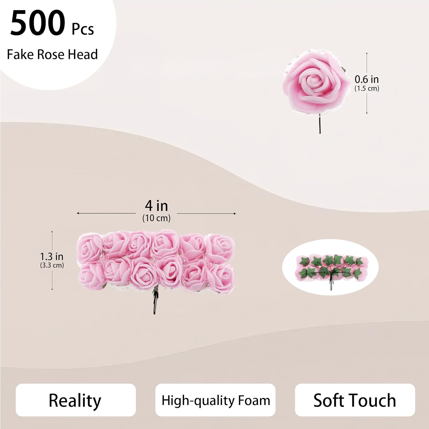 500 Pcs 0.6 Inch Mini Artificial Flowers Head Bulk 5 in 1 Set Faux Foam Fake Small Rose Tiny Baby Flores Bouquet Wreath Gift Hair Clip Home Decoration DIY Craft (Light Pink)