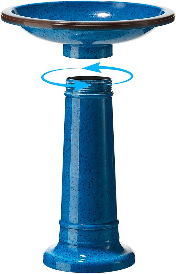 Glitzhome 21.5" H Plastic Cobalt Blue Faux Ceramic Bird Bath for Outside, Hand-Painted Tall Pedestal Style Birdbath for Outdoor Patio Garden Backyard Decking