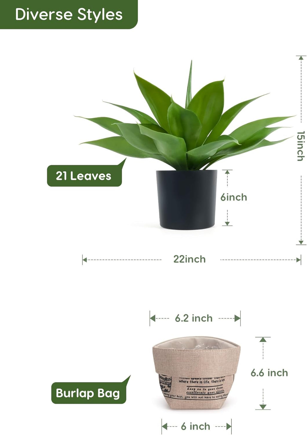Velener Fake Agave with Burlap Bag, Artificial Plant Outdoor Agave - Fake Plants for Indoor and Outdoor Decor(16 Inch)