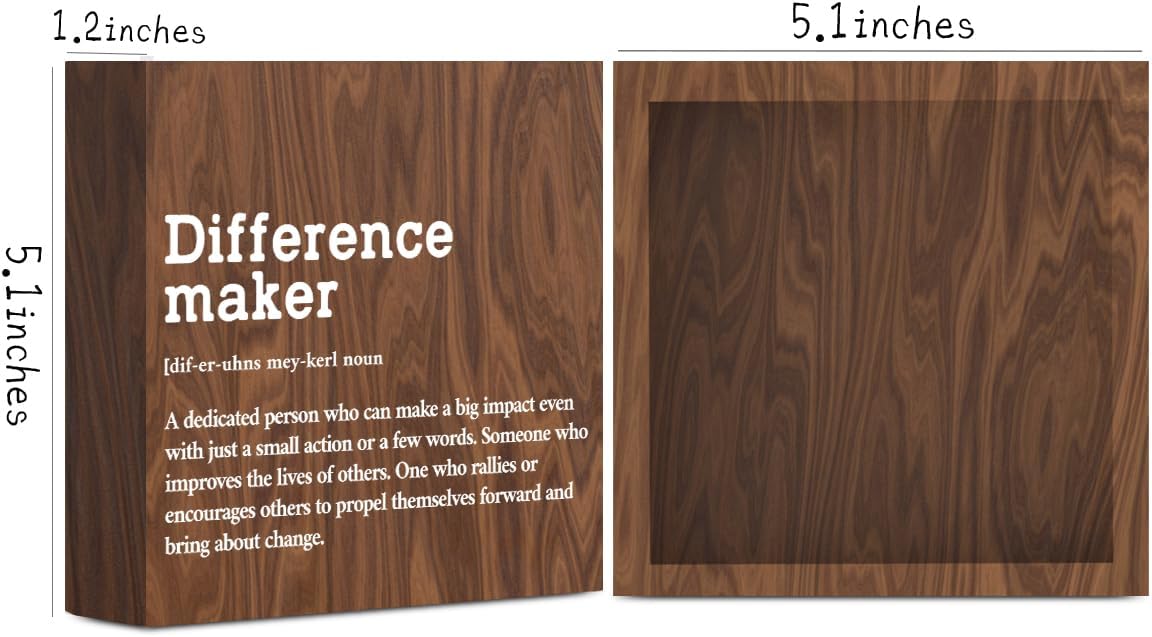 Difference Maker Definition Home Office Decor Wooden Box Sign, Classic Retirement New Job Appreciation Gifts for Women Men Teacher Boss Leader Coworker Farmhouse Desk Decor Table Shelf Wall Plaque