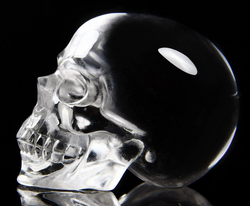 Skullis 2.0" K9 Crystal Skull, Hand Carved Gemstone Fine Art Sculpture, Reiki Healing Stone Statue.
