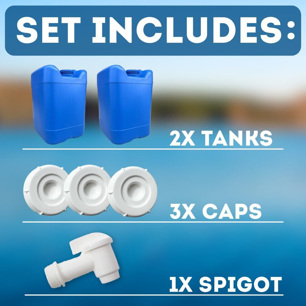 5-Gallon Stackable Water Storage Containers, 5 Gallons Each w/Lids + Spigot, Easy Fill, Survial Supply Emergency Water Storage for Camping and Disaster Preparedness, RV, Camping, 10 Gallon