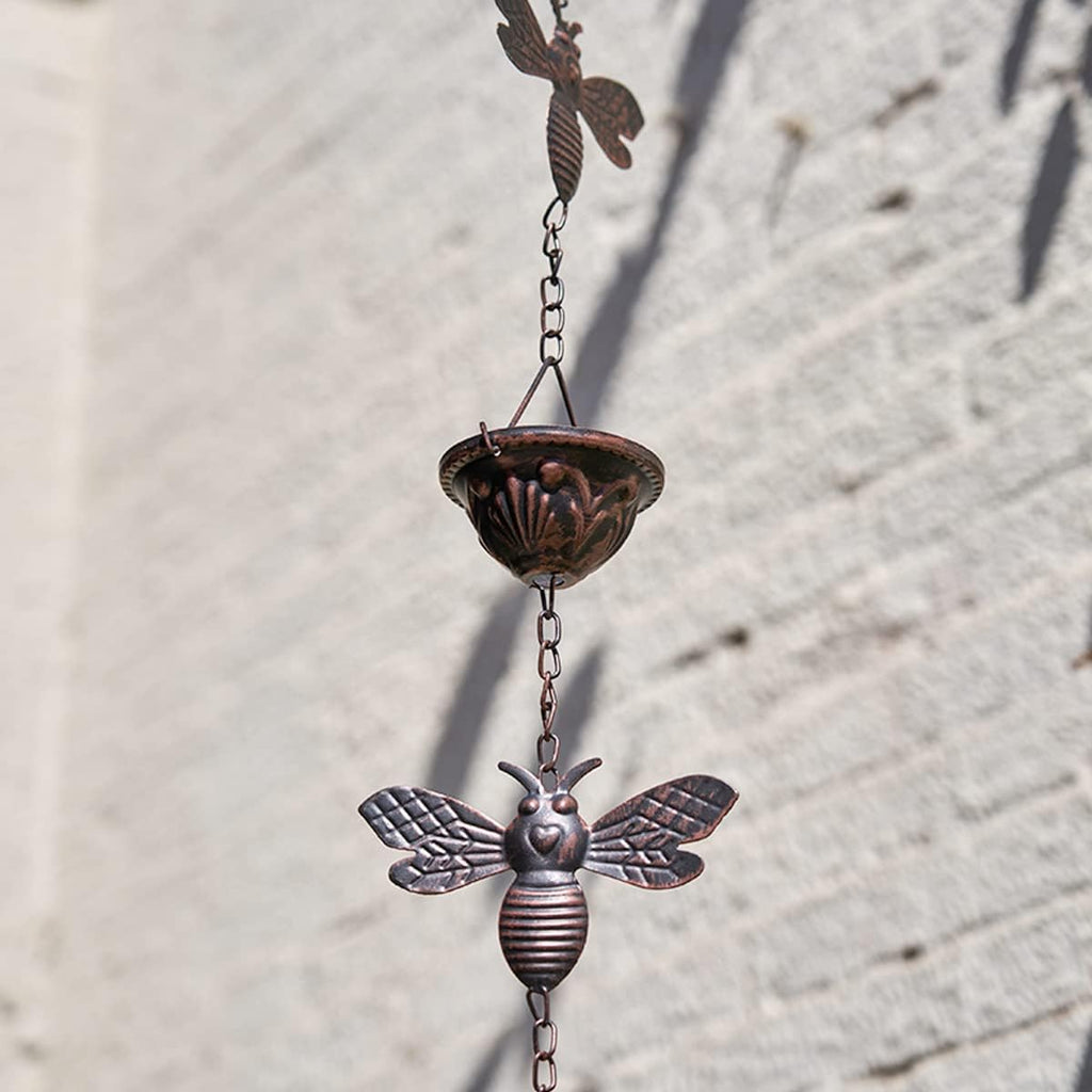 8.5Ft Bee and Cup Rain Chain Outdoor Decorative Rain Gutter Drain Rain Catcher Gutter Chain