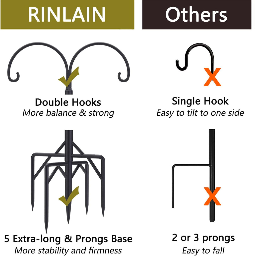 Bird Feeder Pole, Double Shepherds Hooks for Outdoor, 5 Base Prongs Adjustable Stand for Hanging Heavy Duty Feeders, Plant Baskets, Garden Plant Hanger Stands (78Inch, 2 Pack)
