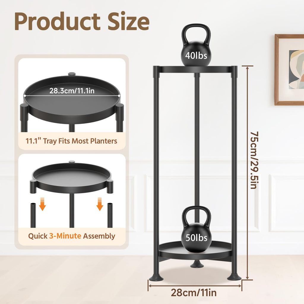 LASZOLA 2 Tier Black Plant Stand Indoor for Large Tall Heavy Duty Flower Planter, Metal Vertical Multi Level Rack for Narrow Floor Corner, Sturdy Round Holder Organizer, Modern, Mid Century, Farmhouse