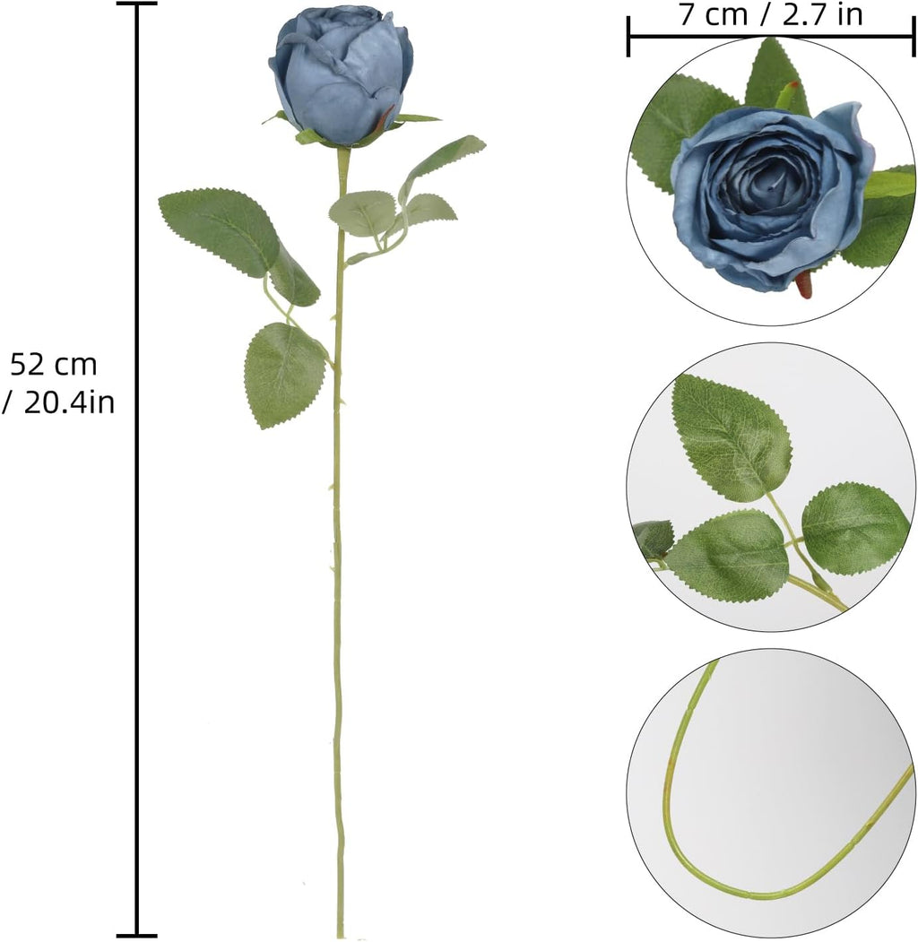 12 pcs Dusty Blue Roses Artificial Flowers Vintage Burnt Edge Rose 20" Realistic Silk Roses Bouquet with Long Stem for Wedding Party Floral Centerpieces Decoration (Dusty Blue)
