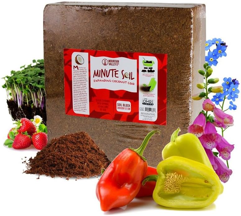 Mountain Valley Seed Company Minute Soil - Compressed Coco Coir Brick, Fiber Grow Medium, Potting Soil Indoor & Outdoor Plants, 1 Block = 15 Gal, Peat Free, OMRI Organic