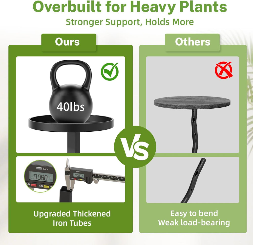 iDavosic.ly 4 Tier Plant Stand Indoor, Corner Tiered Multiple Flower Holder Shelf with Metal Trays, Orchid Display Wooden Rack for Patio Porch Living Room Balcony Outdoor, Modern Black & Rustic Brown