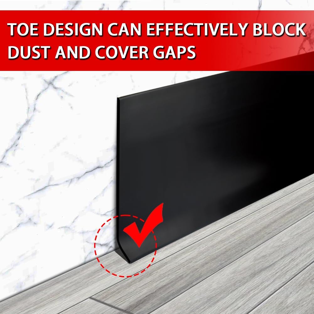 Vinyl Wall Base Baseboard Molding Trim 6" Flexible Self Adhesive Rubber Wall Base Moulding Trim Peel and Stick Design, 6 Inch x 60 Feet, Black