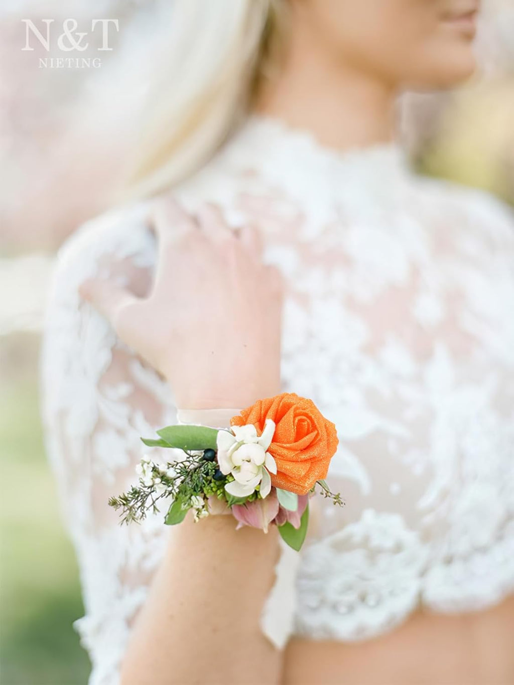 N&T NIETING Artificial Roses Flowers, Fake Glitter Flowers Burnt Orange Roses Perfect for DIY Wedding Bridal Bouquets Centerpieces Bridal Shower Party Home Flower Arrangement Decorations, 25Pcs